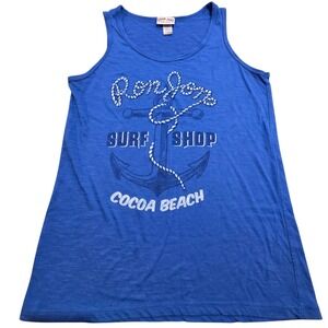 Ron Jon Surf Shop Tank Top Womens Medium Blue Excellent Anchor Cocoa Beach Club